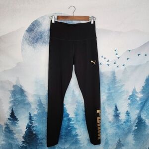 Puma Athletic Logo Tight Leggings Black Gold Women's Small NEW